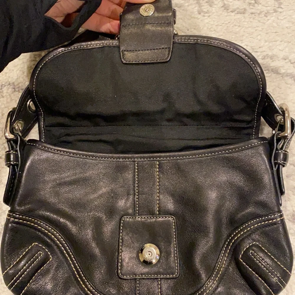 Coach Black Leather Shoulder Bag with Silver Hardware